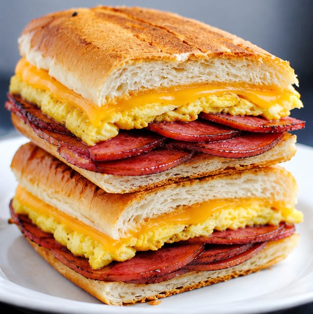 Dominican Salami Egg and Cheese Sandwich.