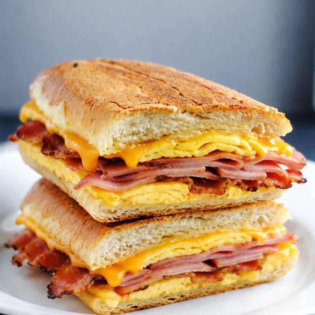Ham, Egg, Cheese & Bacon Sandwich.