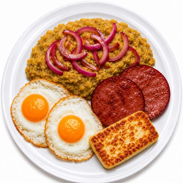 Mangu with 2 Salami, 2 Eggs & Queso Frito.