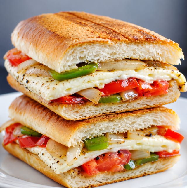 Egg White Sandwich with Onions, Bell Pepper & Tomatoes.