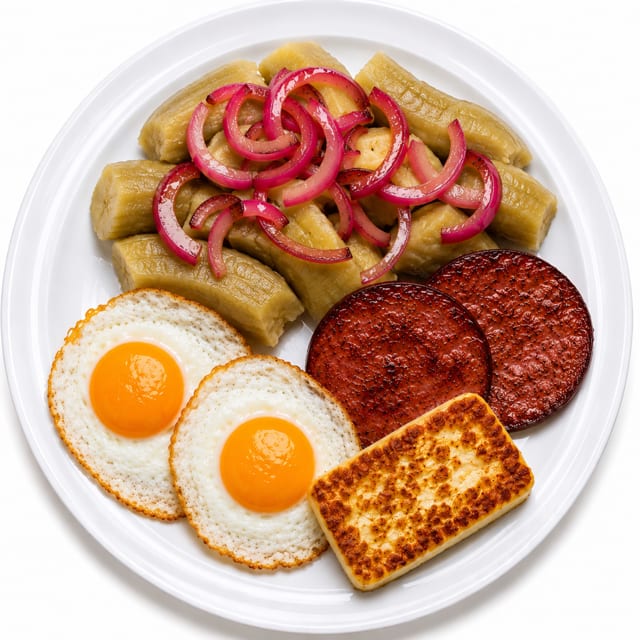 Guineo with 2 Salami, 2 Eggs & Queso Frito.