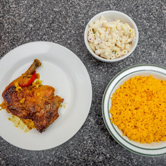 Baked Chicken Leg Quarter with 2 Sides.